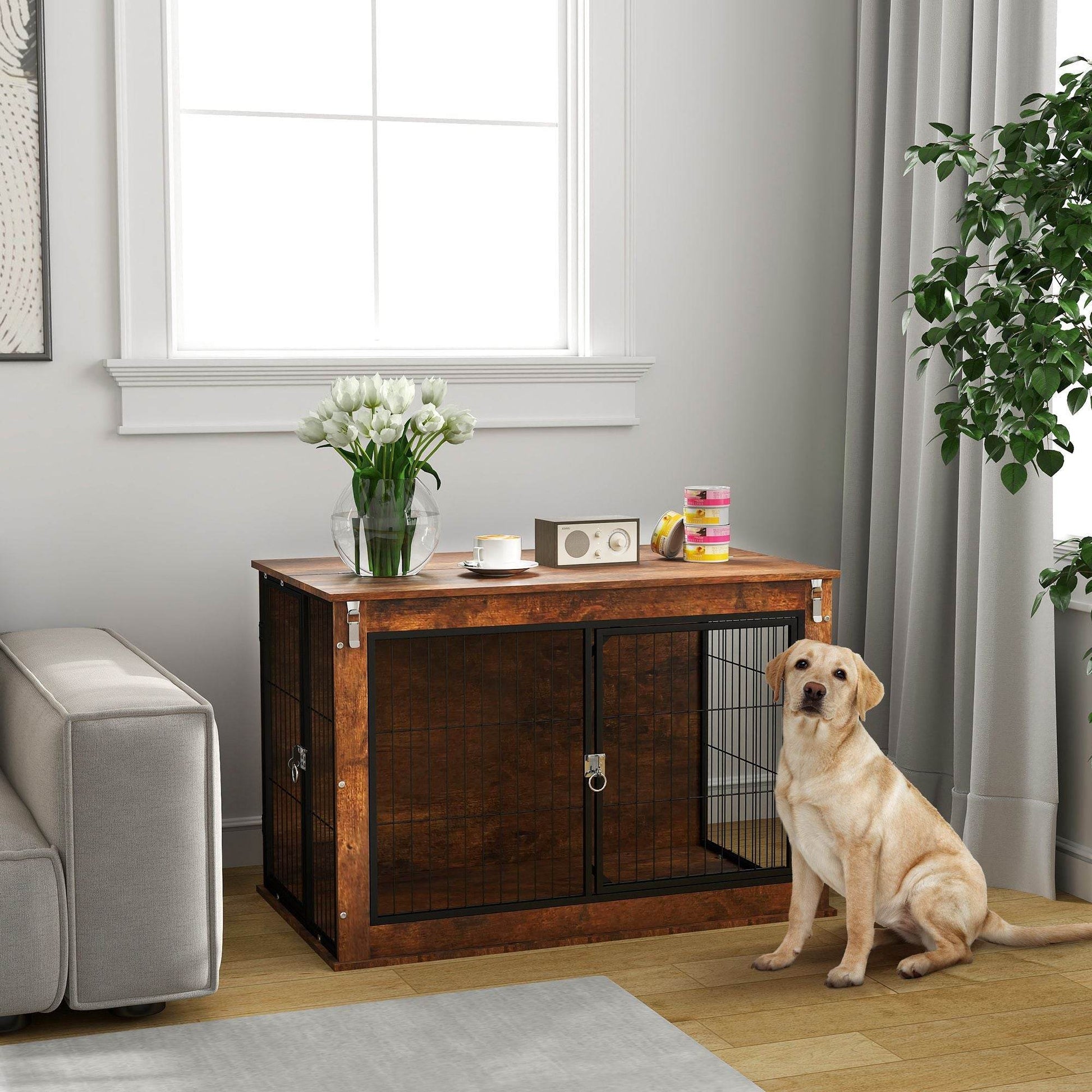 Purrfect Pet Kingdom Double Door Wooden Dog Crate Purrfect Pet Kingdom
