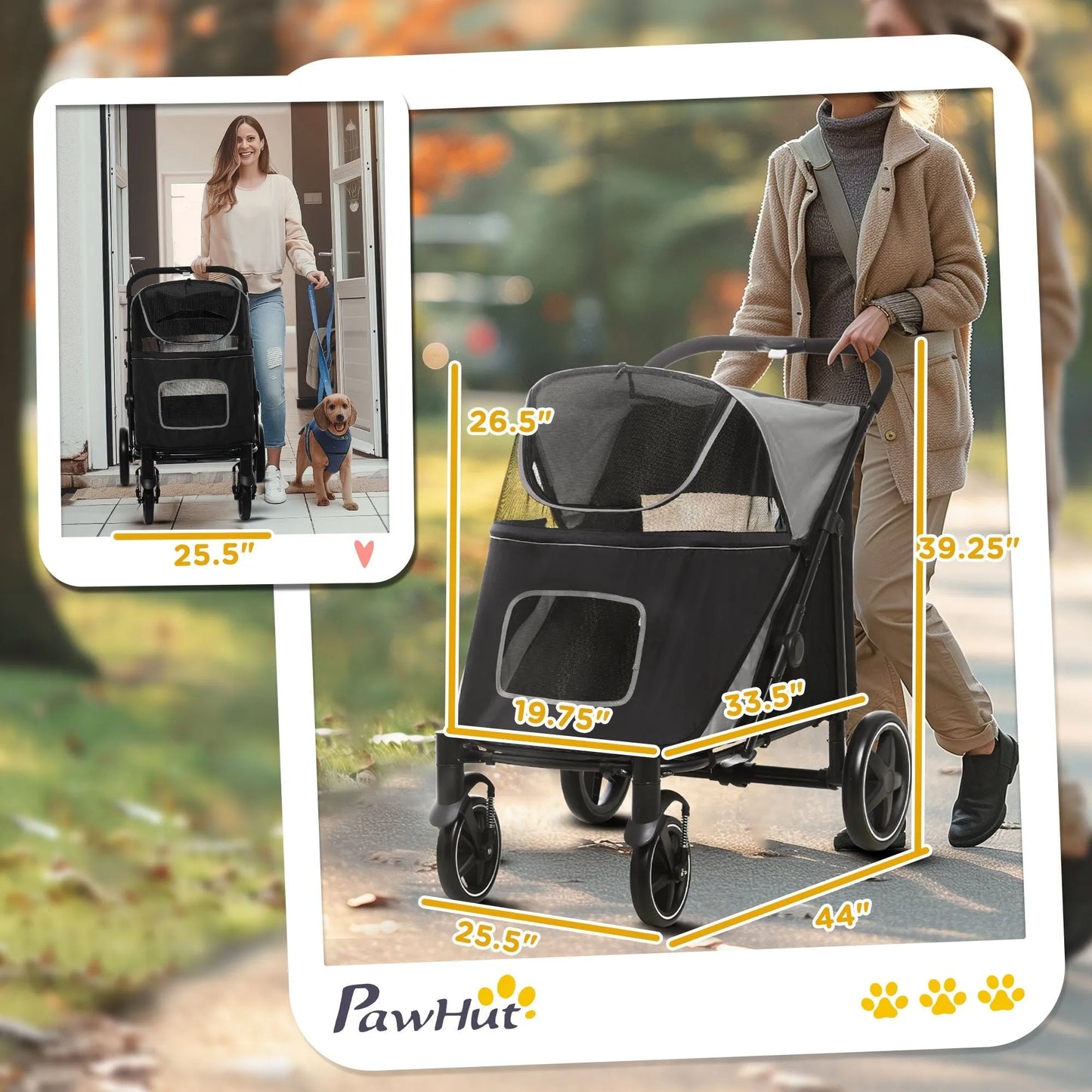 PawHut Pet Stroller by Berry Charmz, featuring a one-click fold, universal front wheels, and mesh window, ideal for cats a...
