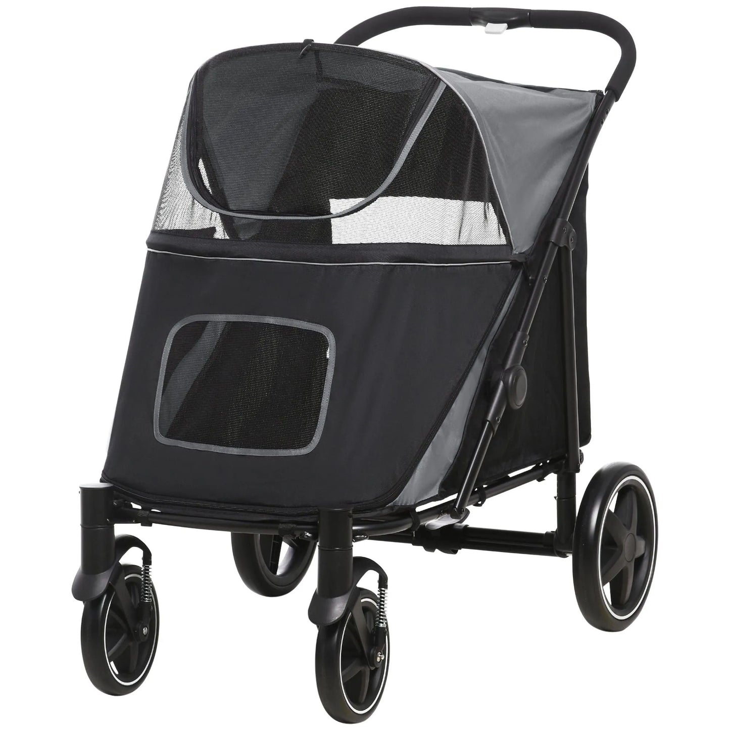PawHut Pet Stroller by Berry Charmz, one-click fold, universal front wheels, shock absorber brakes, featuring mesh window,...