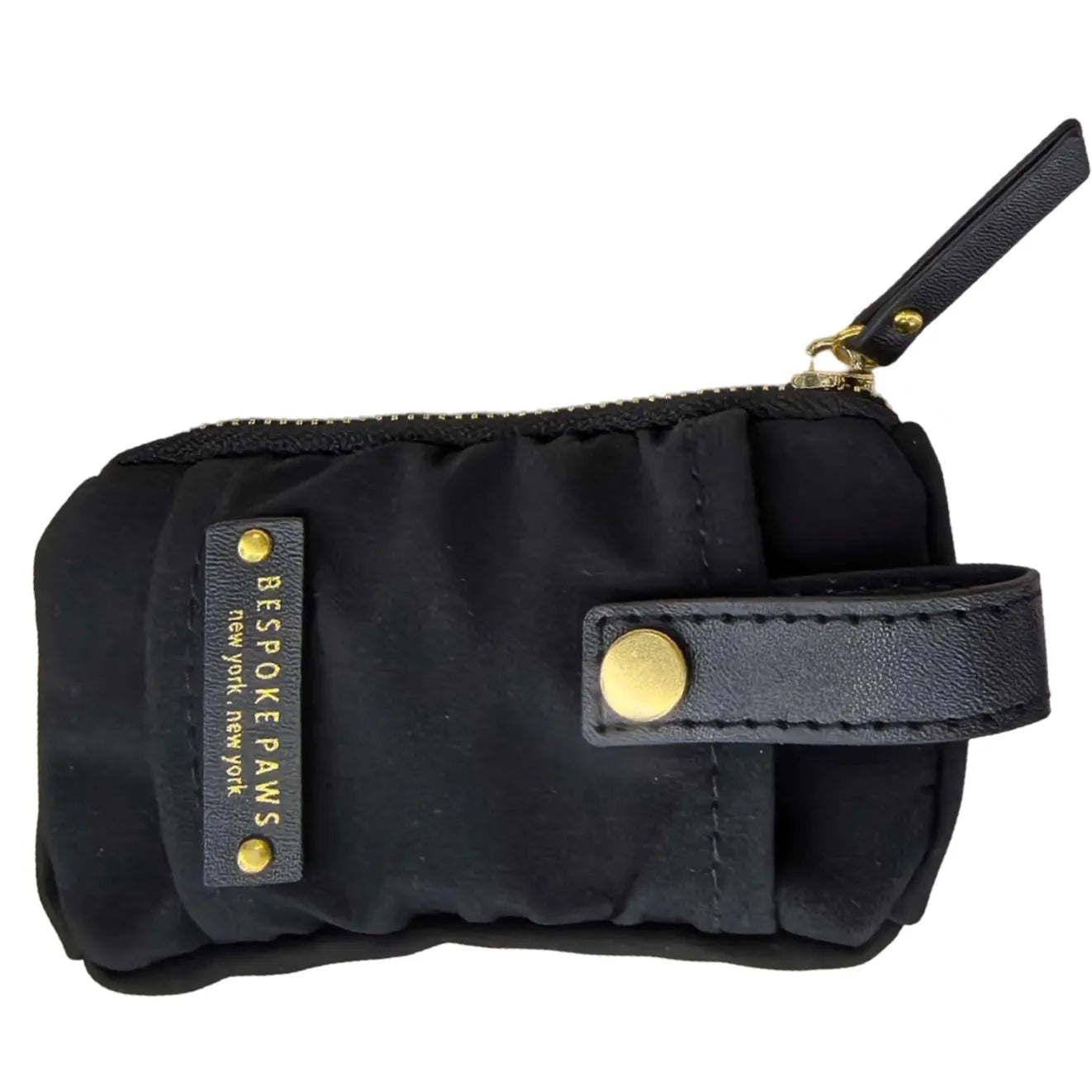 Premium Dangle Free Dog Poop Bag Holder Carrier by BESPOKE PAWS in Black/Black, stylish and convenient for pet owners.