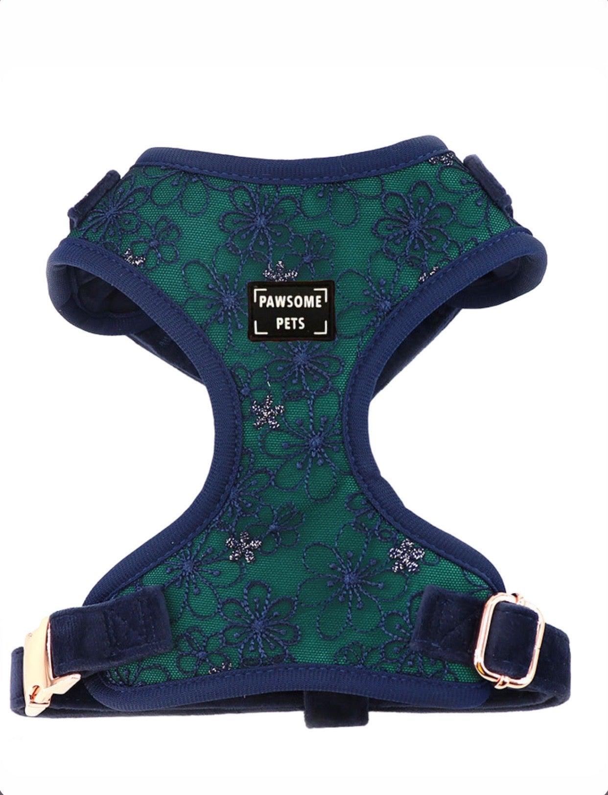 Tail Chasers no-pull harness for pets stylish design with floral pattern and adjustable straps
