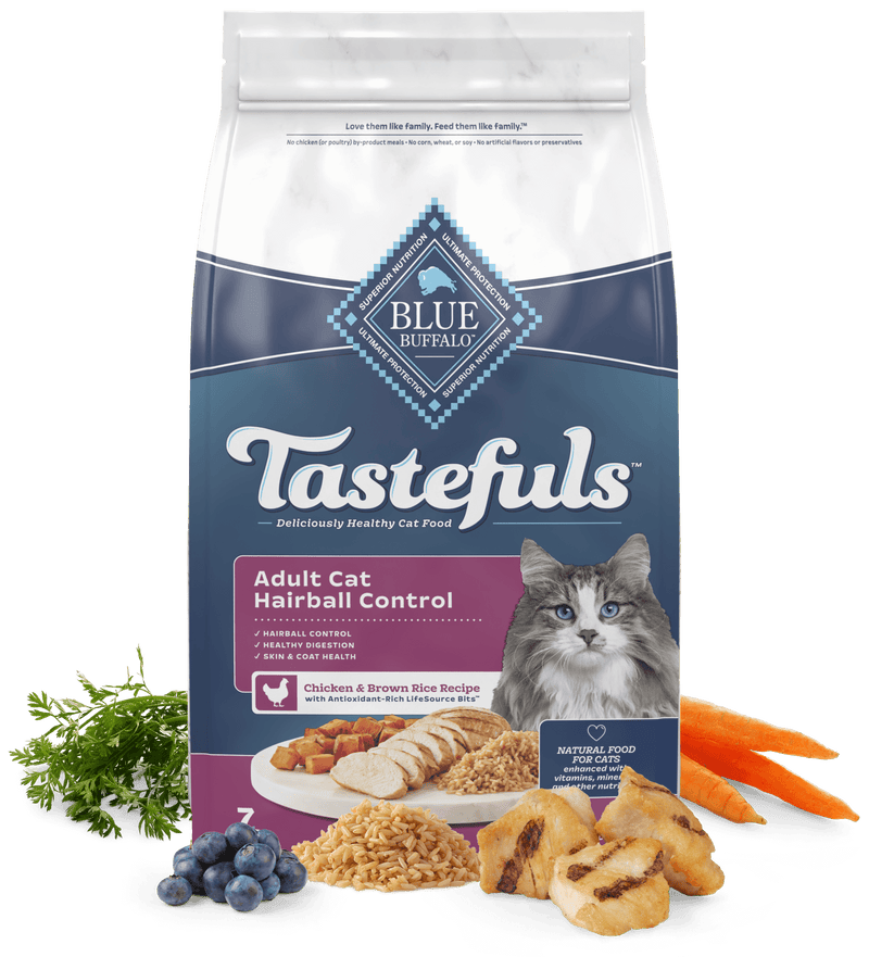 Blue Buffalo Blue Tastefuls Adult Cat Hairball Control Chicken & Rice Dry Food 3lb - Purrfect Pet Kingdom