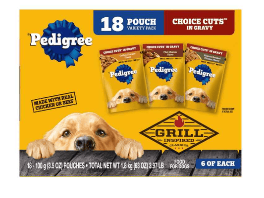 Pedigree Choice Cuts in Gravy premium wet dog food for picky eaters variety pack with real chicken or beef