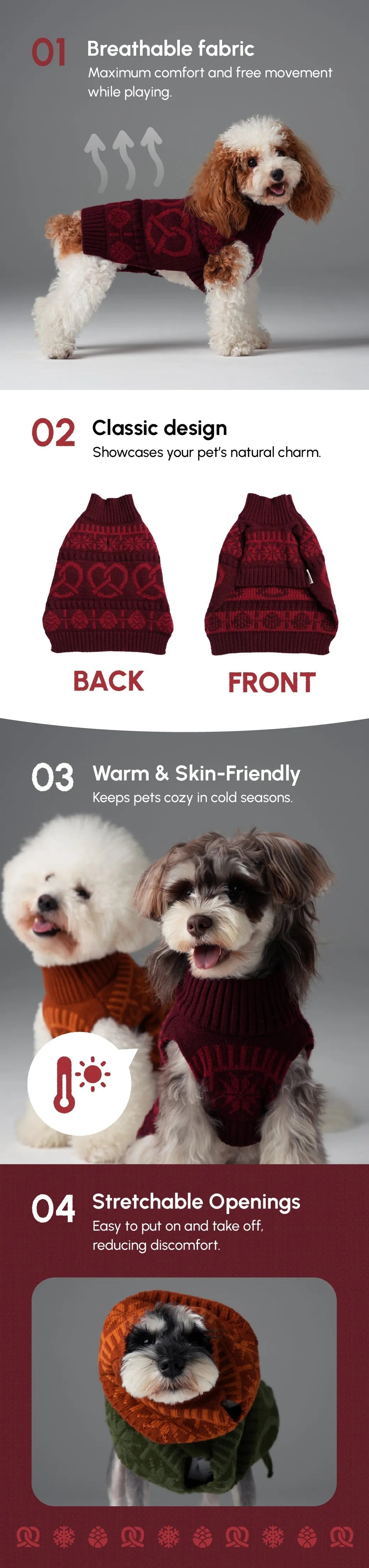 pehomnyc - Pretzel Pet Sweater - Burgundy Red - Pet Sweater