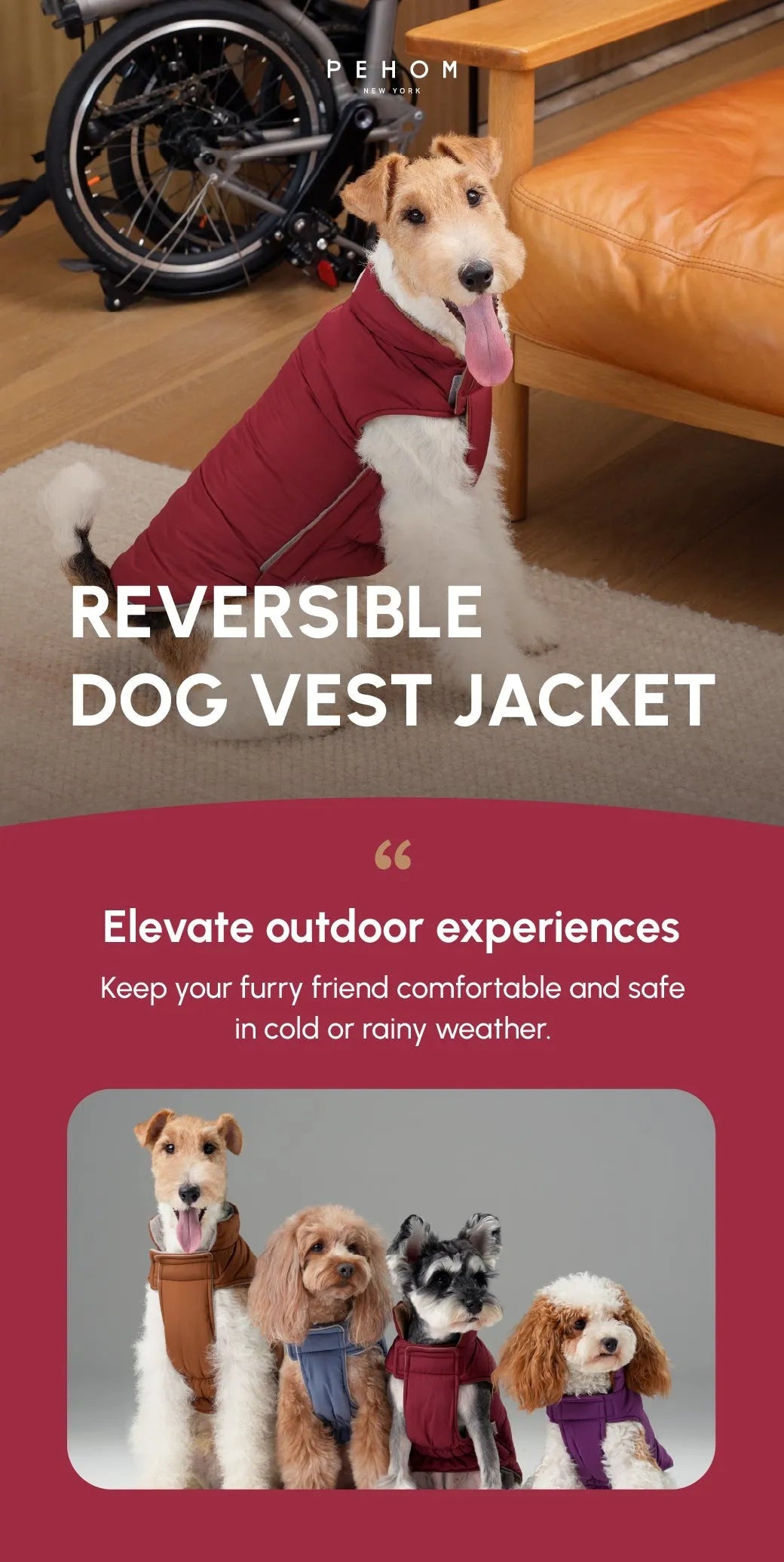 pehomnyc - Reversible Dog Vest Jacket -  Red Brown - Pet Vest