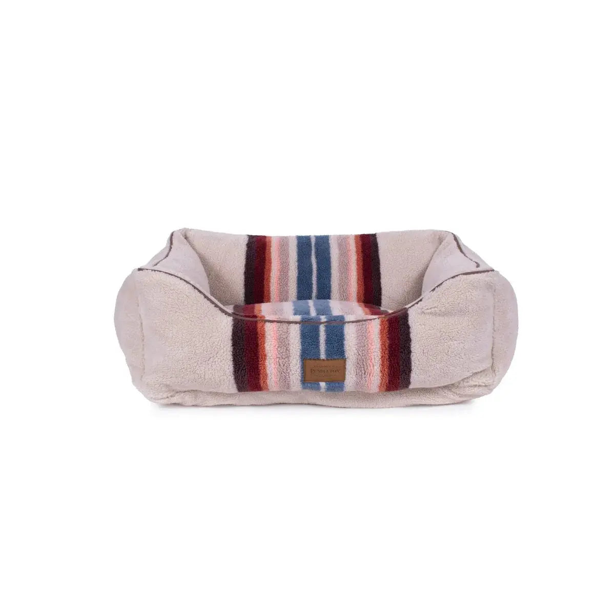 Cozy rectangle Pendleton dog bed in beige with colorful striped accents for ultimate comfort