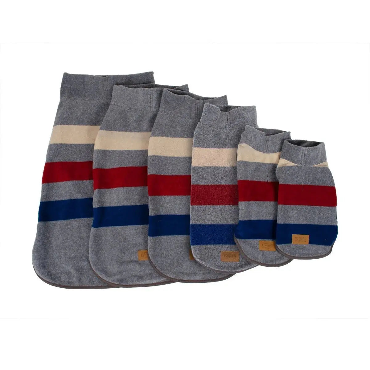 Pendleton dog vest in gray with colorful stripes, perfect for keeping dogs warm and stylish