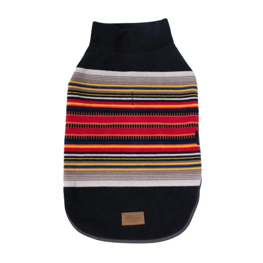 Pendleton National Park dog vest in colorful striped design for stylish dog warmth and comfort