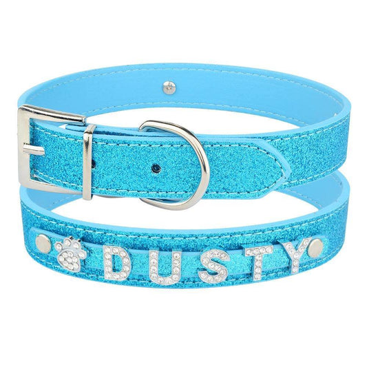 Purrfect Pet Kingdom Personalized Pet Collar - Sparkling Blue M Blue Purrfect Pet Kingdom