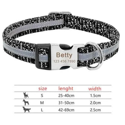 Purrfect Pet Kingdom personalized pet ID collar in black with reflective stripe and custom name tag