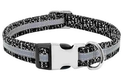 Purrfect Pet Kingdom personalized pet ID collar black and gray with reflective strip and buckle closure