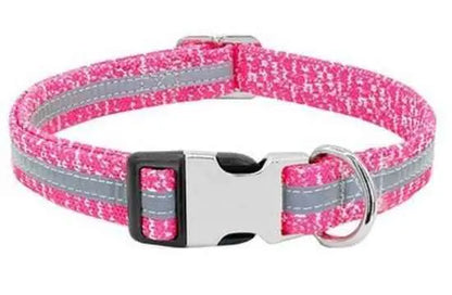 Pink personalized pet ID collar with reflective strip and metal buckle by Purrfect Pet Kingdom