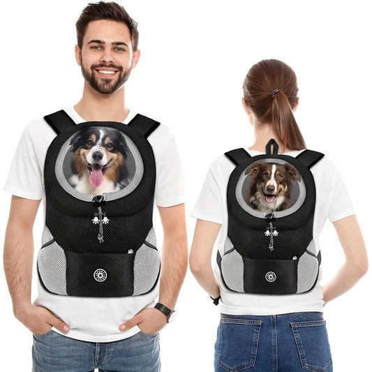 THRIXINE pet backpack carrier for hiking and camping with breathable design and clear front window.
