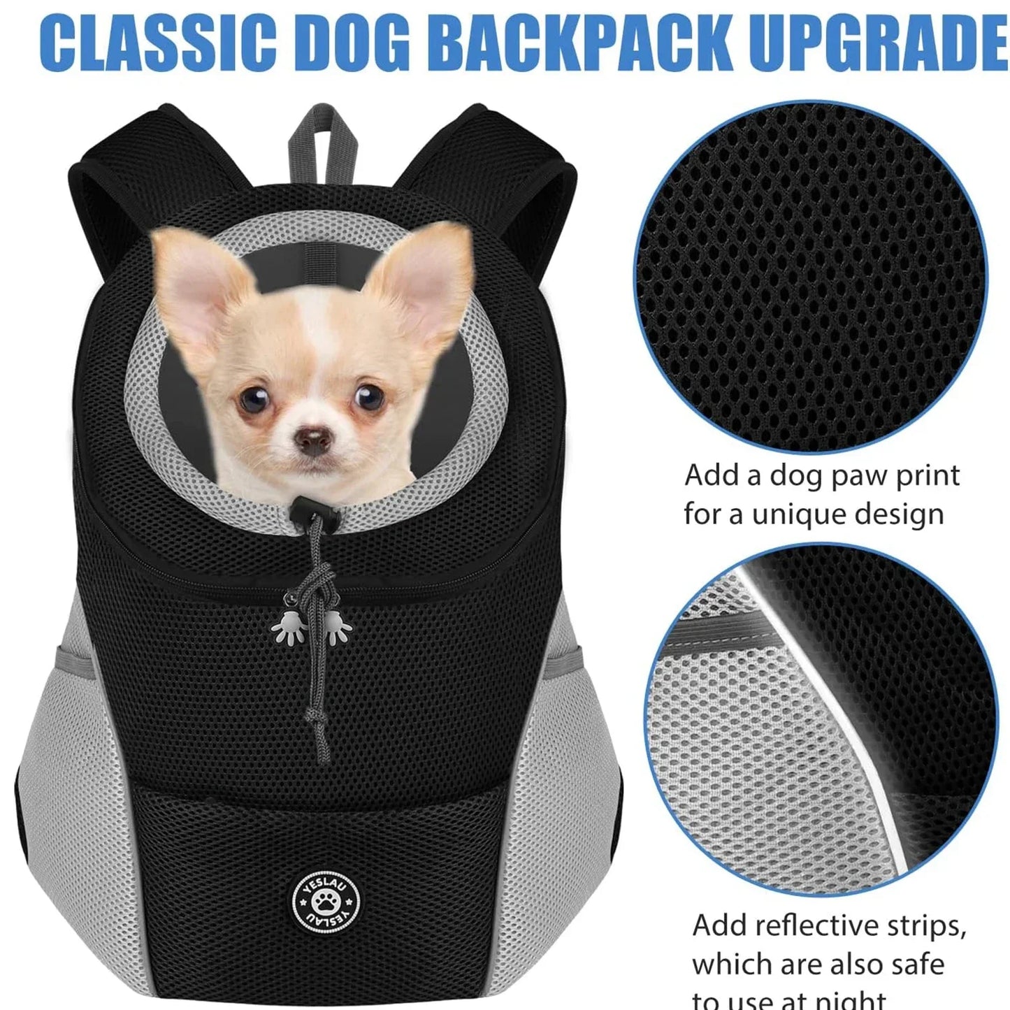 THRIXINE pet backpack carrier for hiking and camping with breathable mesh and reflective strips