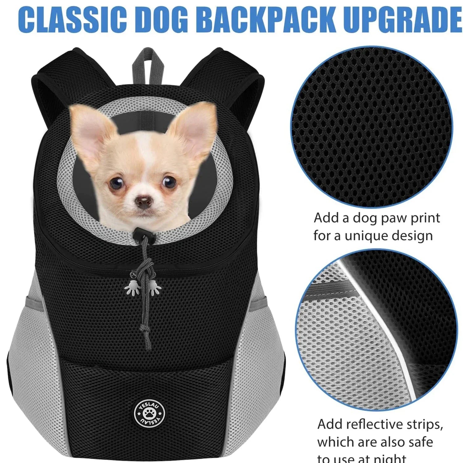 THRIXINE pet backpack carrier for hiking and camping with breathable mesh and reflective strips
