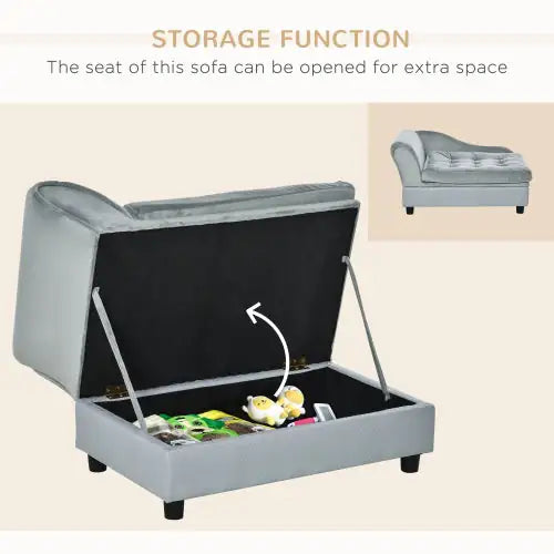 Gray Purrfect Pet Kingdom dog bed with hidden compartment for convenient storage of toys and treats