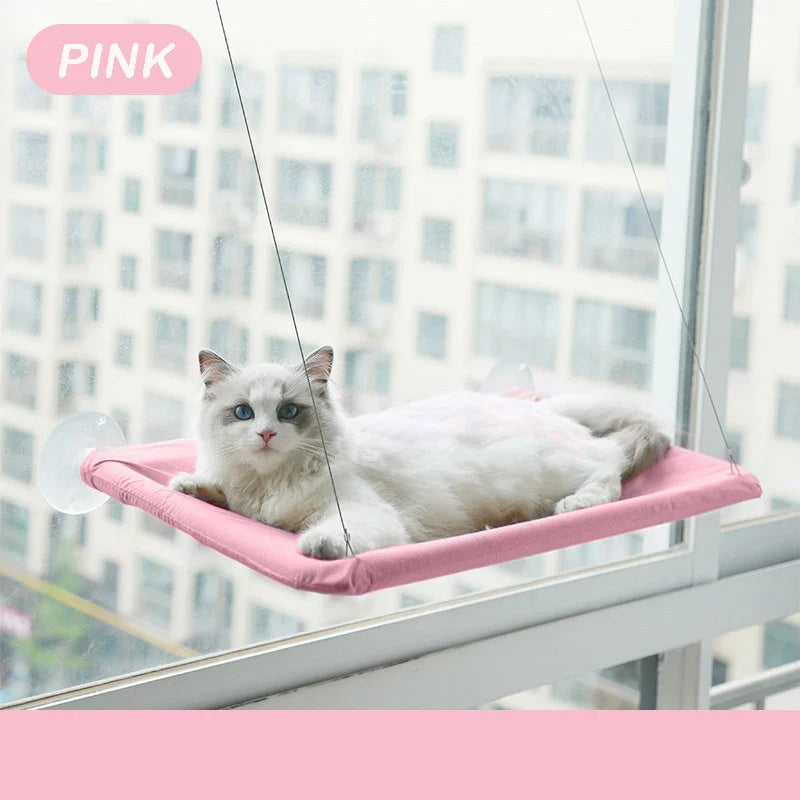 Pink pet cat hammock with 20kg capacity for comfortable lounging and sunbathing by the window