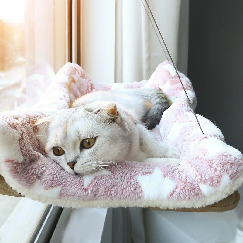 Cozy pet cat hammock with 20kg capacity, designed for comfort and relaxation in sunny spots