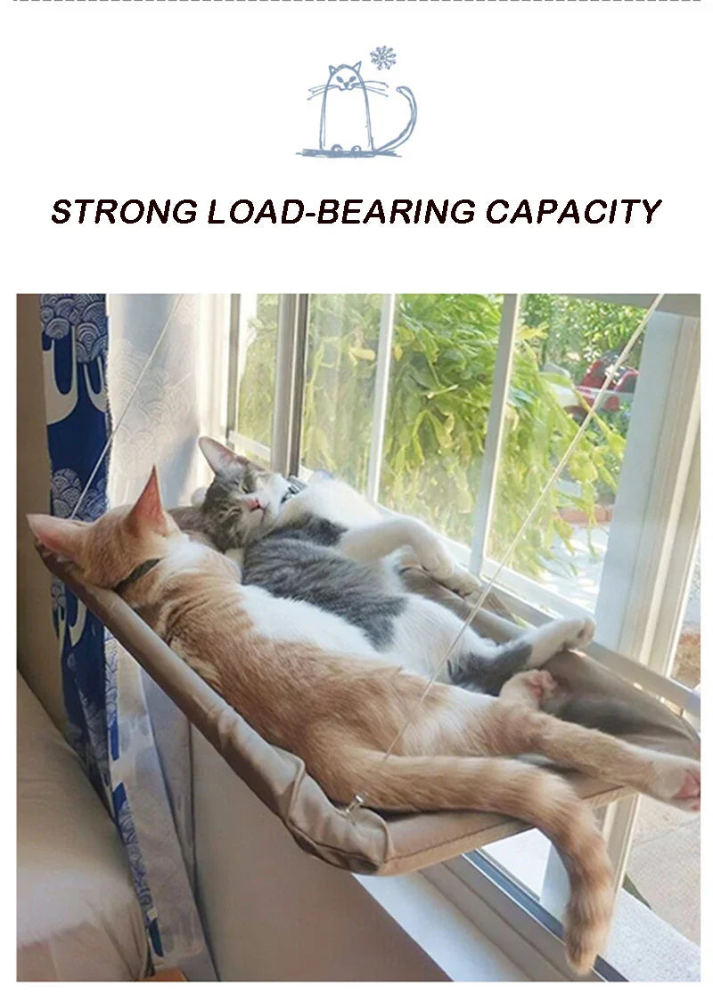Two cats relaxing on a Tail Chasers pet cat hammock with 20kg capacity by the window