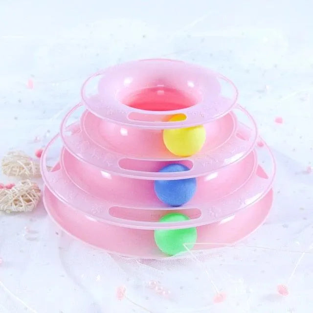 Interactive Stevvex Pet Cat Toy Training Amusement Plate with triple disc tumbler design, ideal for small dogs and cats.