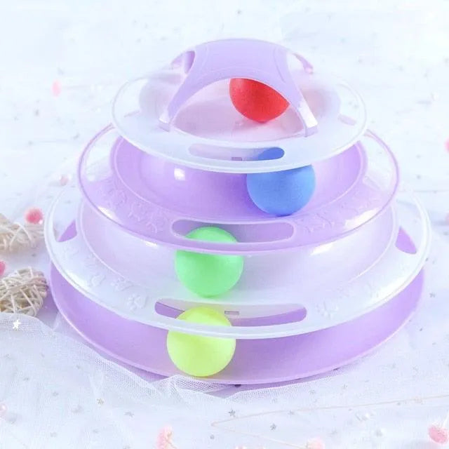 Interactive Stevvex Pet Cat Toy Training Amusement Plate with triple disc tumbler design, perfect for kittens and small dogs.