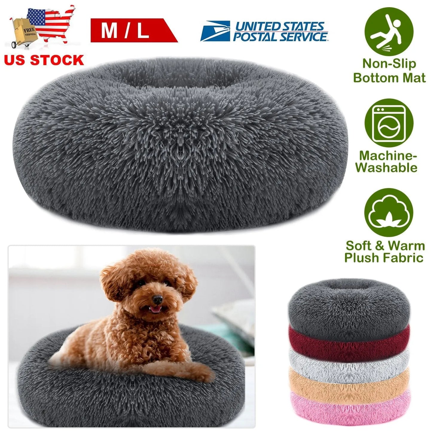 Soft warm fleece Pet Dog Bed by GBruno Store, cozy nest cushion for small/medium dogs, perfect for cats and dogs.