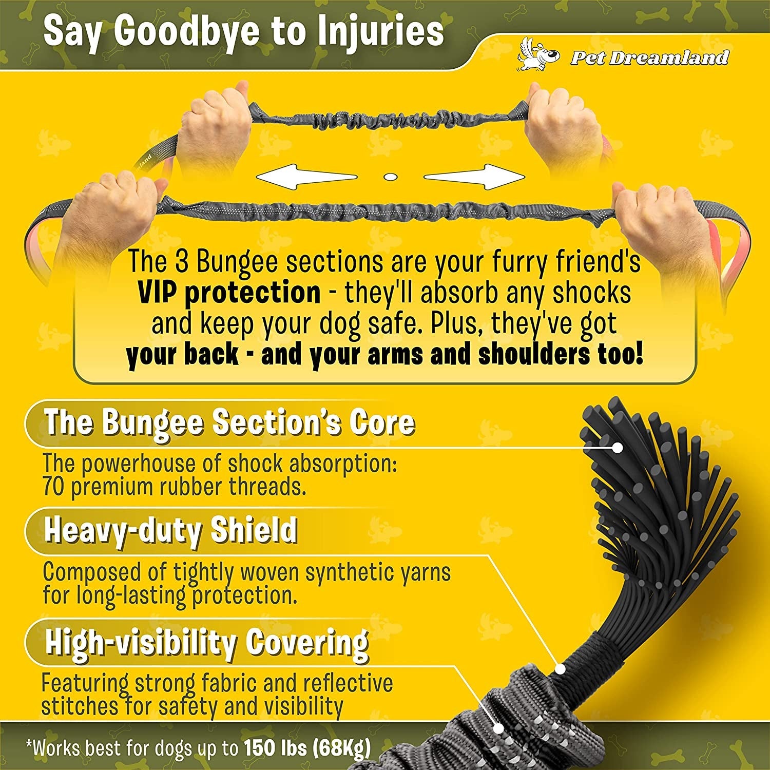 Purrfect Pet Kingdom no pull dog leash with waist belt featuring bungee sections for shock absorption and safety