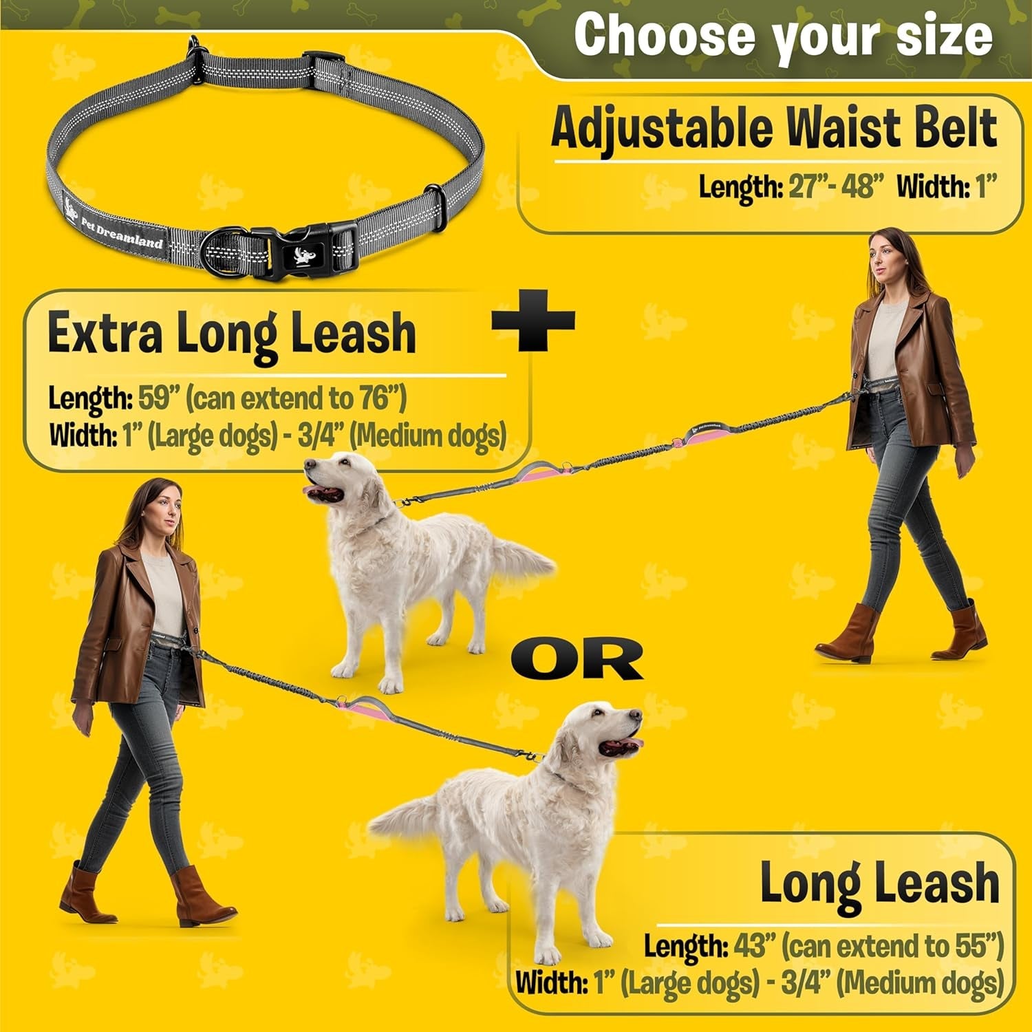 No pull dog leash with waist belt featuring adjustable lengths for comfort and control during walks