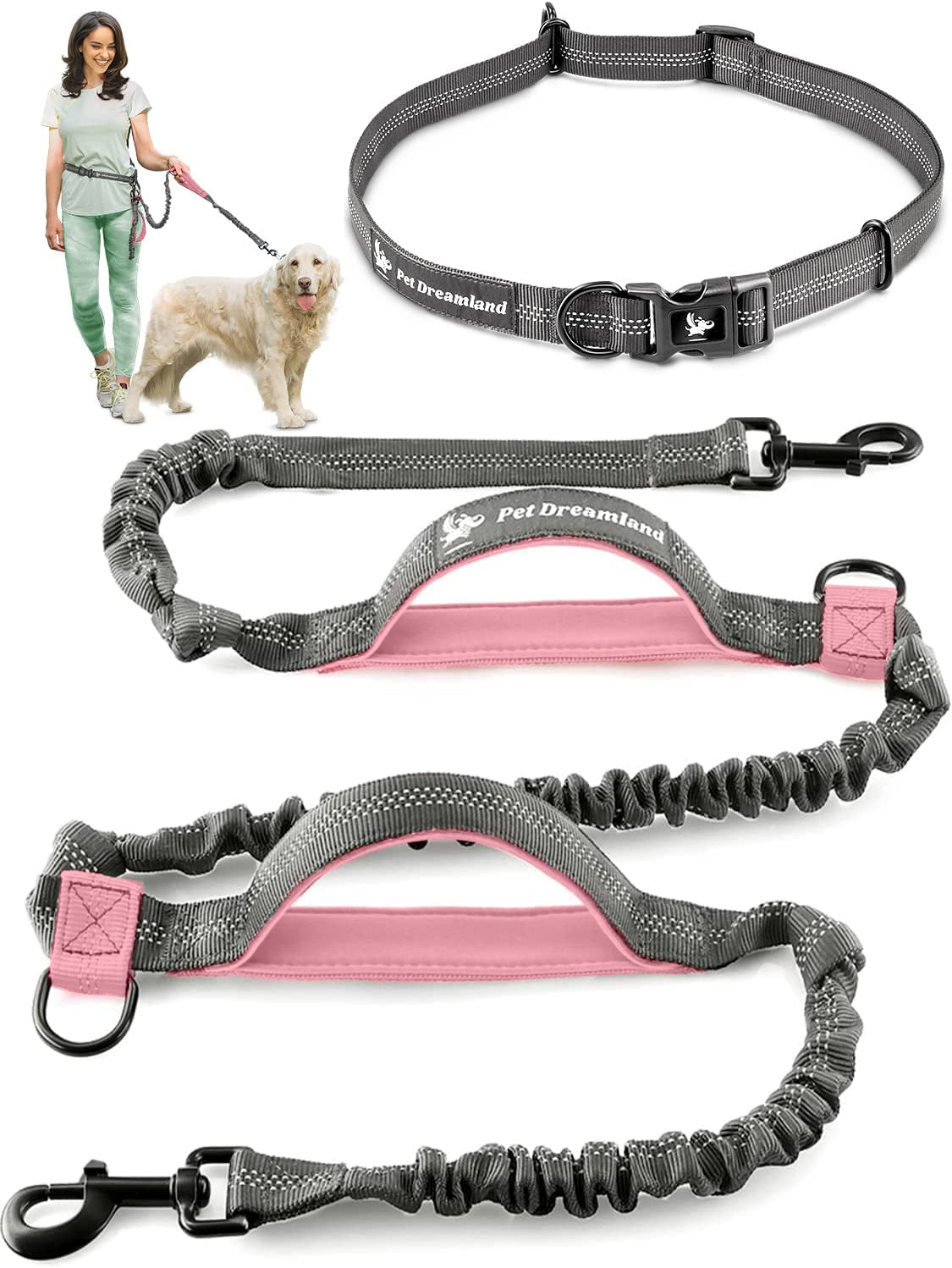 Adjustable no pull dog leash with waist belt for hands-free walking with your pet