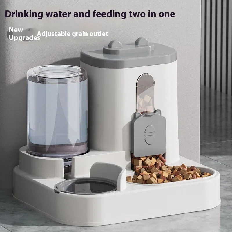 Automatic Drinking Water Pet Feeder by Purrfect Pet Kingdom®, large capacity, available in transparent and gray colors.