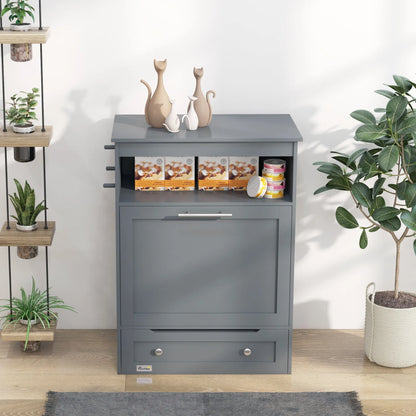 Gray Purrfect Pet Kingdom Pet Feeder Station Storage Cabinet, 935x505x210 mm, ideal for dog food storage and feeding.