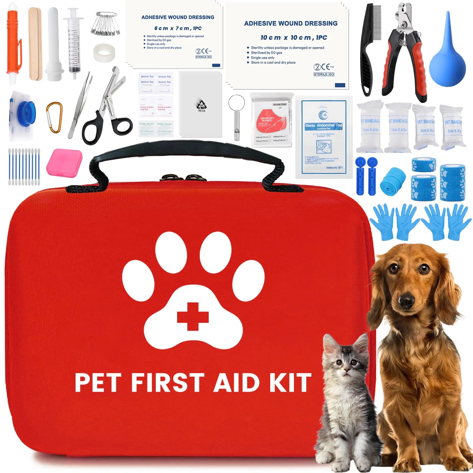 Mimarta dog first aid kit in a compact red case with essential supplies for pet emergencies