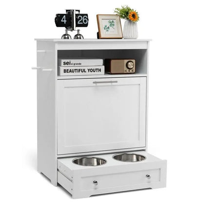 Purrfect Pet Kingdom Pet Food Bowl Stand with Hidden Compartment White Purrfect Pet Kingdom