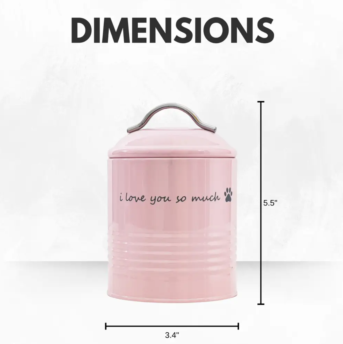 Pink pet food container with a lid and paw print, perfect for storing pet food securely