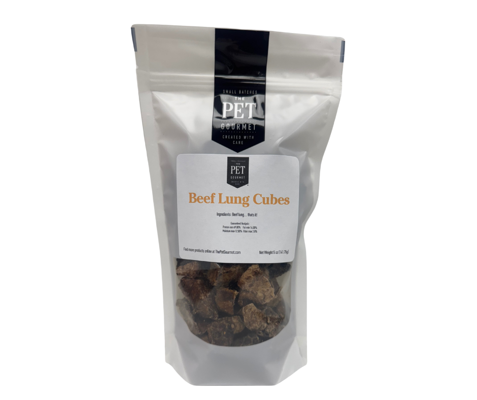 The Pet Gourmet healthy dog treats beef lung in a resealable bag for nutritious snacking