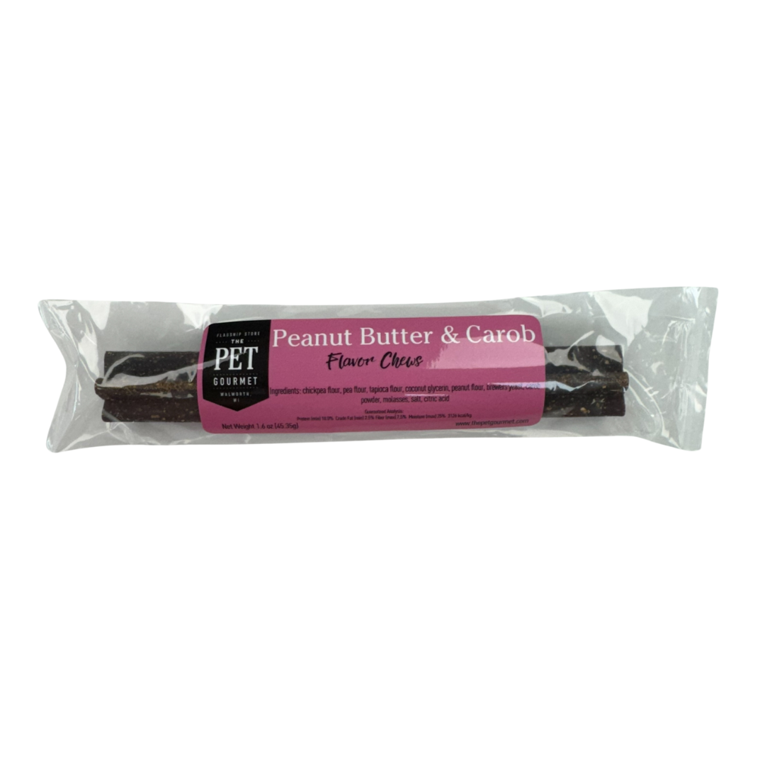 The Pet Gourmet long lasting dog chews for strong chewers featuring peanut butter and carob flavor