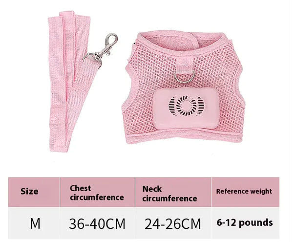 Mimarta breathable pet harness for summer in pink with matching leash and size guide