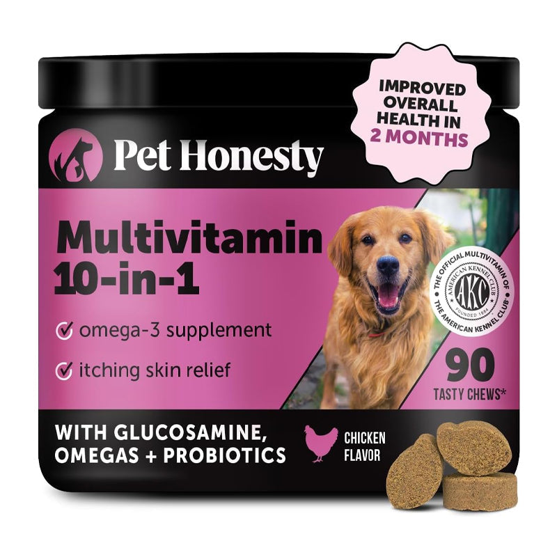 Pet Honesty Multivitamin 10-in-1 Chews for Dogs with Omega-3, Probiotic Dog Chews for Health
