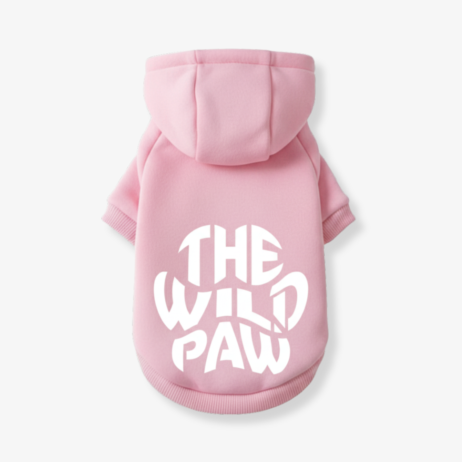 Pink pet hoodie for dogs by The Wild Paw with logo on the back for stylish pet wear