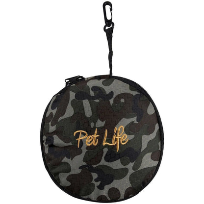Purrfect Pet Kingdom® Dual Folding Collapsible Travel Bowl for Dogs Cats in camouflage, perfect for pet travel, compact and convenient.