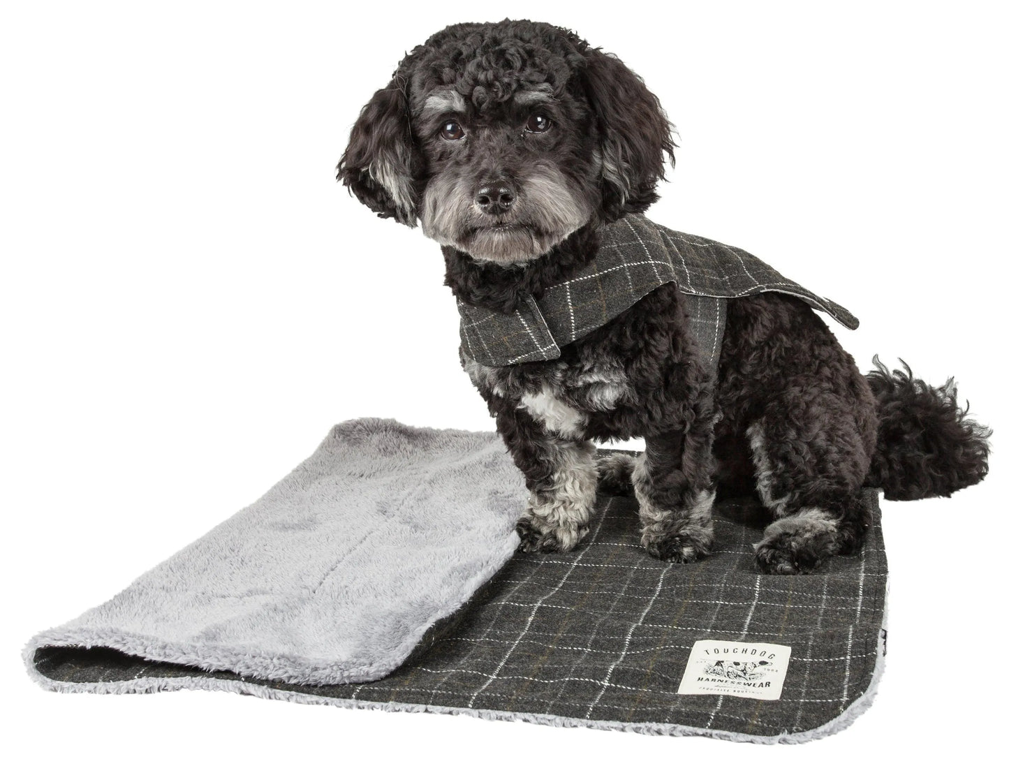 Pet Life - Purrfect Pet Kingdom Touchdog ® 2-In-1 Windowpane Plaid Dog Jacket and Matching Reversible Dog Mat - Apparel
