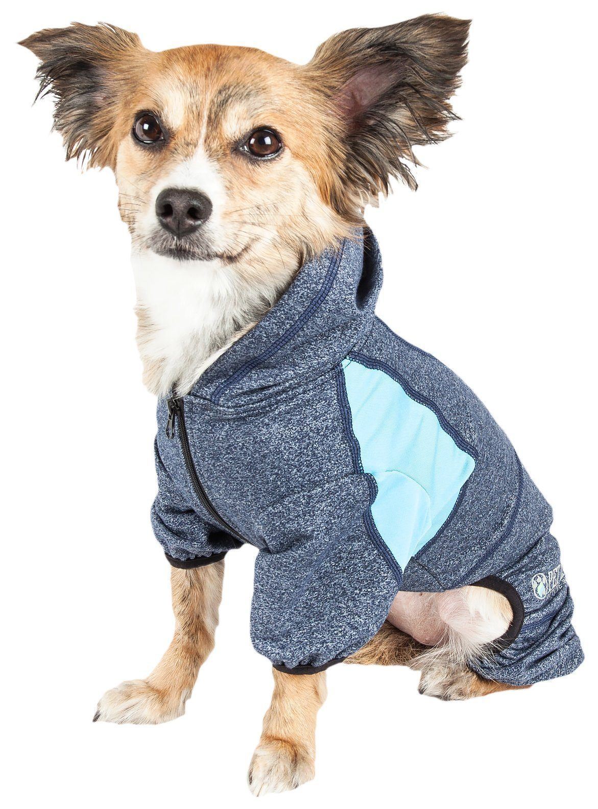 Pet Life ®  Active 'Fur-Breeze' Medium-weight 4-Way-Stretch Full Body Hooded Dog Yoga sweater