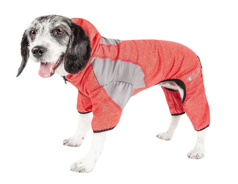 Pet Life ®  Active 'Fur-Breeze' Medium-weight 4-Way-Stretch Full Body Hooded Dog Yoga sweater - Purrfect Pet Kingdom