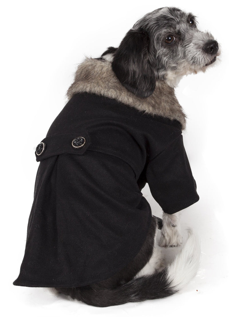 Pet Life ® 'Coast-Guard' Buttoned Fashion Faux-Fur Collared Wool Dog Coat - Purrfect Pet Kingdom