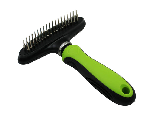 Premium Dual-Row Grooming Rake for Long-Haired Dogs and Cats