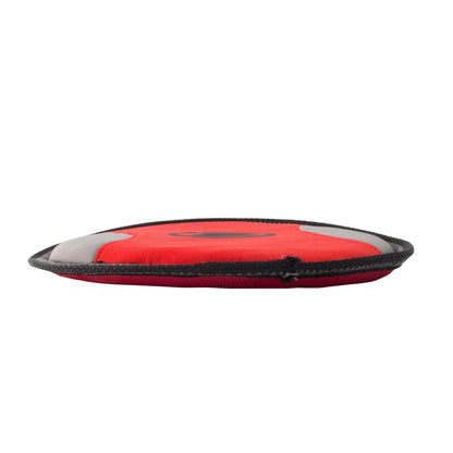 Pet Life red and grey neoprene dog flight disc with durable black stitched trim, shown from a side profile.
