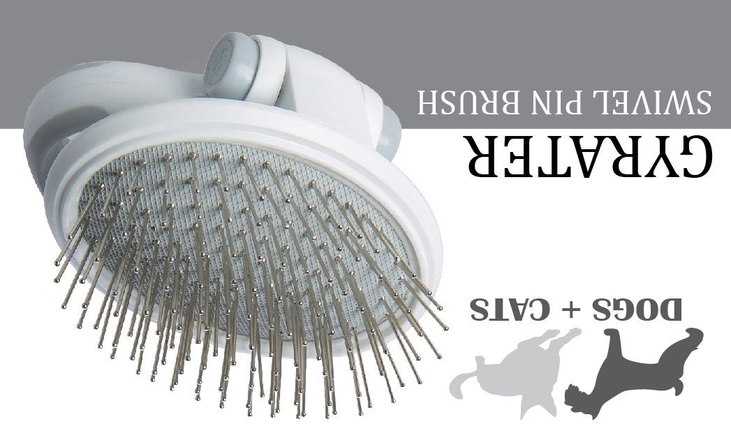 White Pet Life Gyrater Swivel Pin Brush with long metal ball-tipped pins for grooming dogs and cats.