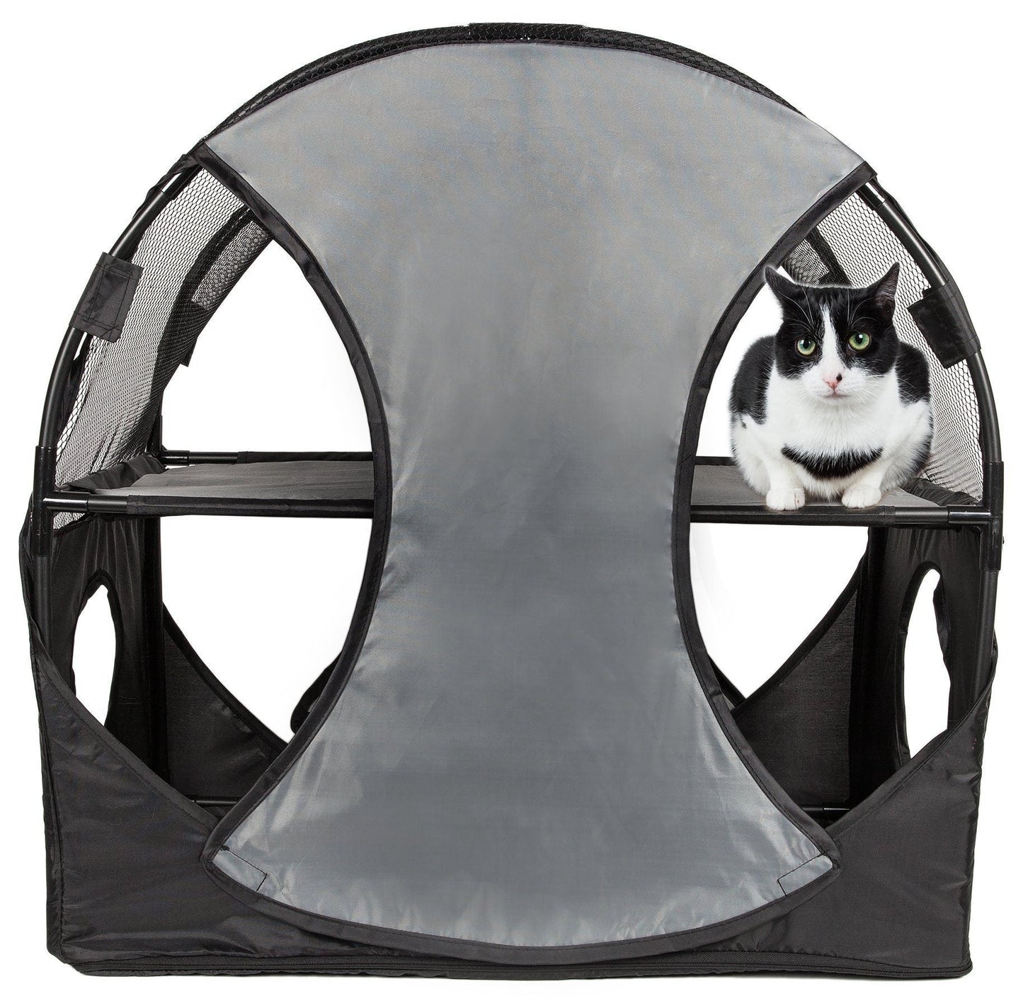Pet Life ® 'Kitty-Play' Collapsible Travel Interactive Kitty Cat Tree Maze House Lounger Tunnel Lounge