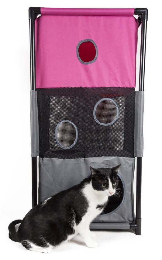 Pet Life ® 'Kitty-Square' Collapsible Travel Interactive Kitty Cat Tree Maze House Lounger Tunnel Lounge