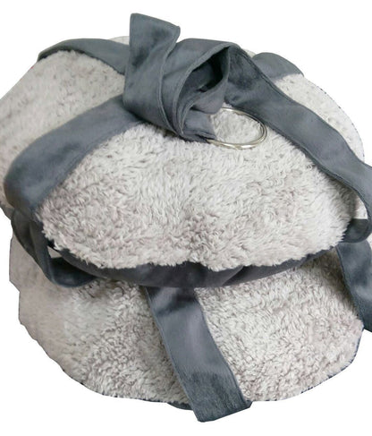 Pet Life Kittyhaus two-tier hanging cat hammock with grey plush pillows and dark grey velvet straps.
